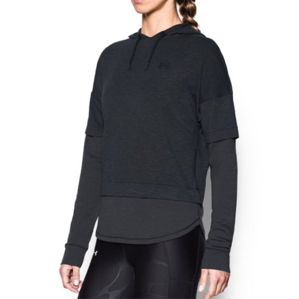 Under Armour Black Featherweight Fleece Layered Hoodie, Sz. M